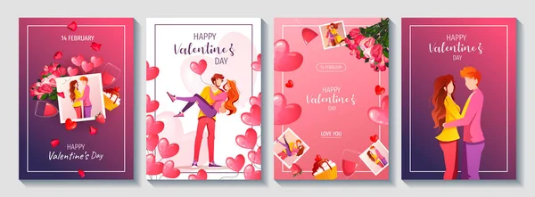 Conjunto Páginas Web Para Feliz Día San Valentín Con Parejas — Vector de stock