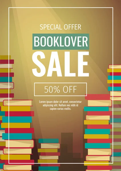 Bannière Vente Promotionnelle Pour Bibliothèque Librairie Librairie Grand Nombre Livres — Image vectorielle