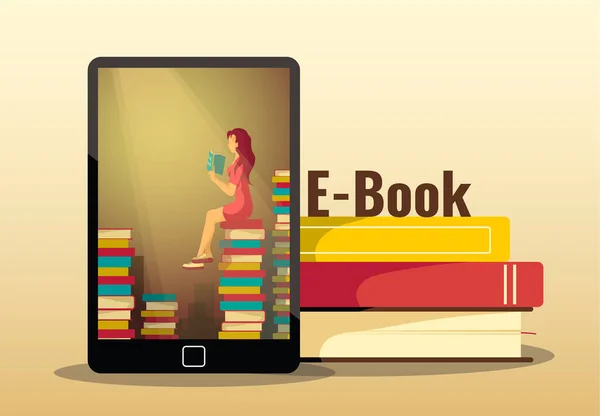 Book Reader Apps Library Boek Liefhebbers Concept Mobiele Telefoon Ebook — Stockvector