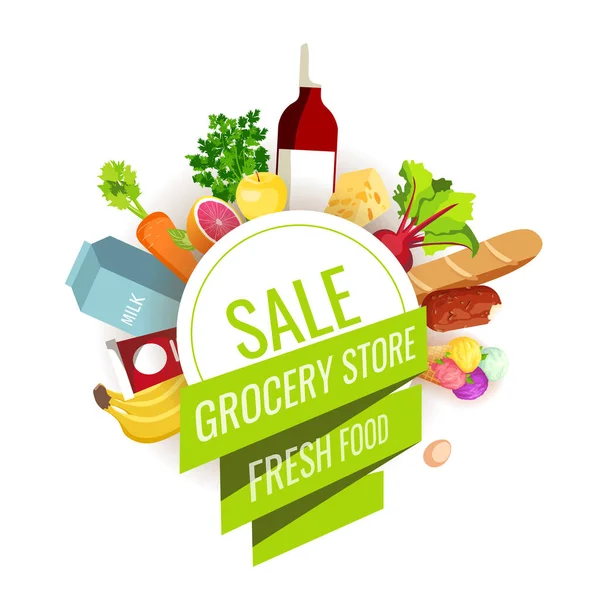 Promo Sale Flyer Groceries Grocery Store Shopping Supermarket Fresh Food —  Vetores de Stock