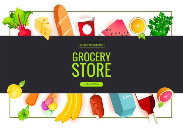 Set Fresh Groceries Grocery Store Shopping Supermarket Fresh Food Home — ストックベクタ