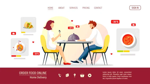 Webseiten Design Für Essensbestellung Lieferung Nach Hause Restaurant Online Menü — Stockvektor