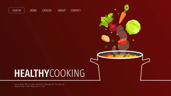 Création Site Web Pour Aliments Sains Cuisine Produits Naturels Recettes — Image vectorielle