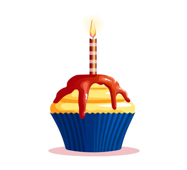 Design Cartão Para Aniversário Cupcake Com Uma Vela Acesa Fundo —  Vetores de Stock