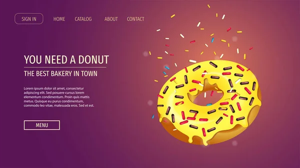 Σχεδιασμός Ιστοσελίδας Για Donut Shop Γλυκά Προϊόντα Επιδόρπιο Αρτοποιείο Ζαχαροπλαστική — Διανυσματικό Αρχείο