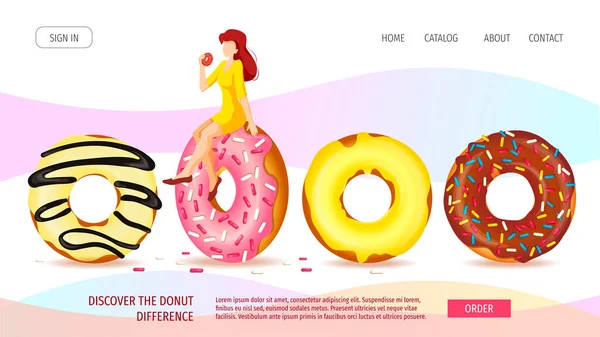 Σχεδιασμός Ιστοσελίδας Για Donut Shop Γλυκά Προϊόντα Αρτοποιείο Ζαχαροπλαστική Επιδόρπιο — Διανυσματικό Αρχείο