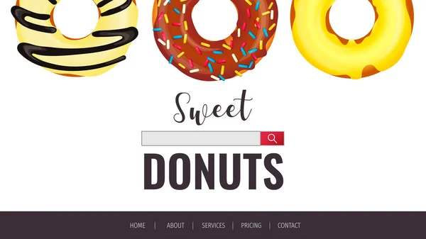 Page Web Design Pour Donut Shop Produits Sucrés Boulangerie Confiserie — Image vectorielle