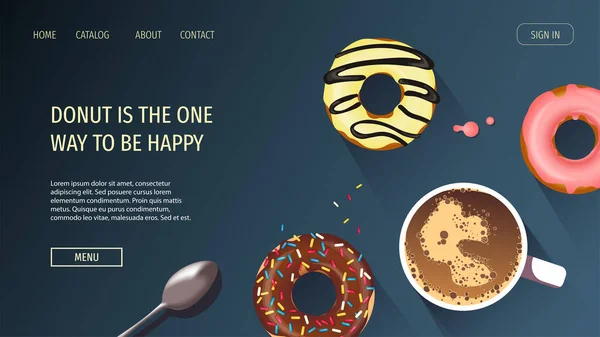 Website Design Für Donut Shop Süßwaren Bäckerei Konditorei Dessert Frühstück — Stockvektor