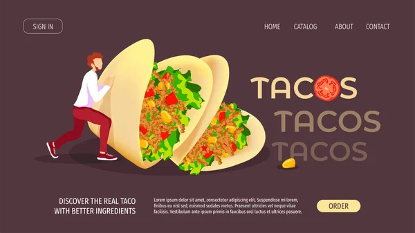 Comida Rápida Tacos Cocina Ordenación Alimentos Concepto Cocina Mexicana Hombre — Archivo Imágenes Vectoriales