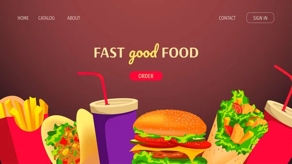 Een Setje Fastfood Straat Cafe Koken Junk Food Restaurant Menu — Stockvector