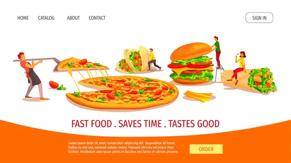 Set Von Fast Food Straßencafé Kochen Junk Food Restaurantmenükonzept Burger — Stockvektor