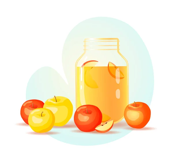 Juice Jar Apples Fresh Juice Cider Fruits Compote Natural Food — Stockový vektor