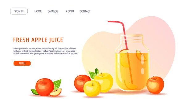 Juice Jar Apples Fresh Juice Cider Fruits Compote Natural Food — Stockvector