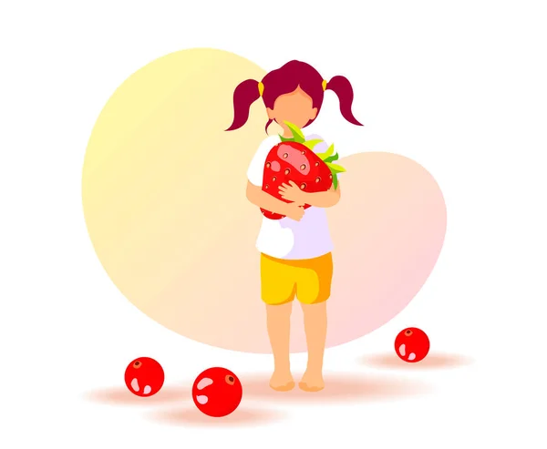 Kleines Mädchen Mit Erdbeere Und Johannisbeeren Gesunde Ernährung Biolebensmittel Dessert — Stockvektor