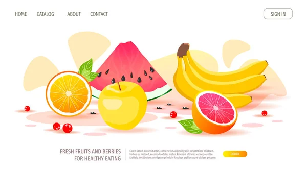 Set Summer Fruits Berries Healthy Eating Organic Food Dessert Diet — 스톡 벡터