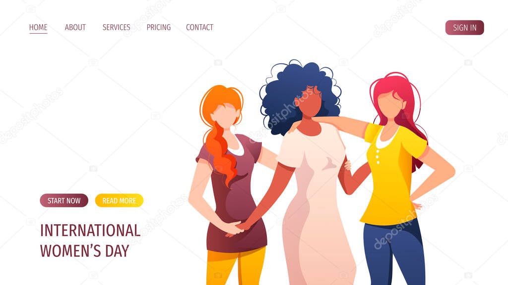 International Womens Day, 8 March card design. Feminism concept. Vector illustration for card, banner, poster, postcard, flyer.