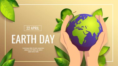 Toprak küresi ve yeşil yapraklı toprak günü kartı.