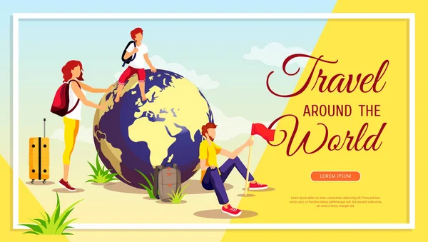 Wektor Nowoczesnego Projektowania Kart Światowy Dzień Turystyki Ilustracją Turystów Siedzących — Wektor stockowy