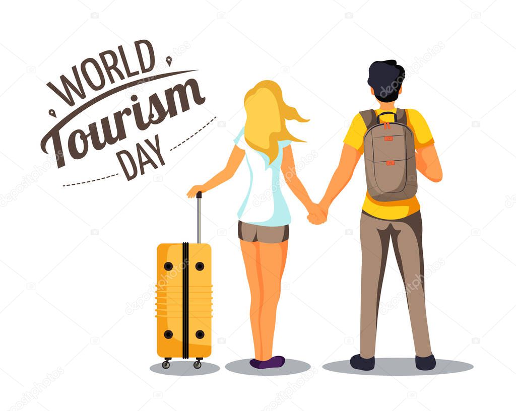  vector of modern card design for world tourism day with the illustration of tourists with luggage