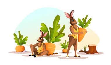 Ağ için paskalya temasının vektör çizimi, havuçlu tavşanlı arka plan