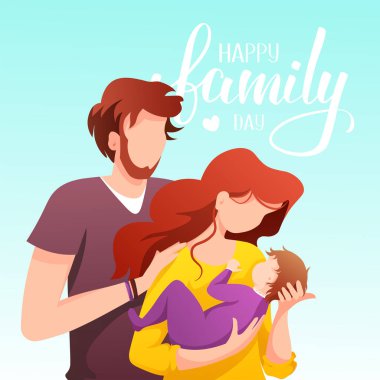 Bir aile günü için modern kart tasarımı vektörü. Bir çift ve çocuklarının resimleriyle birlikte. 