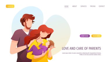Bir aile günü için modern web tasarımı vektörü bir çift ve onların çocuk resimli 