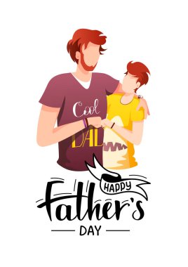 Babalar Günü için modern tasarımın vektör çizimi. Erkeklerle birlikte genç oğluyla iyi vakit geçirin. 