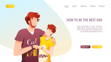 Erkeklerle Babalar Günü için modern web tasarımının vektör çizimi. Genç oğluyla iyi vakit geçirin. 