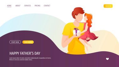 Babalar Günü için modern web tasarımının vektör çizimi. Kızıyla iyi vakit geçirin.