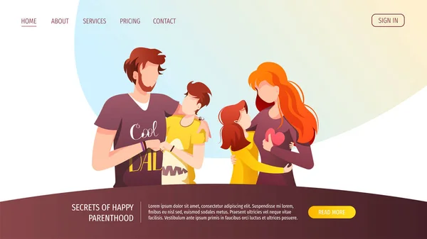 Vektor Moderního Webdesignu Pro Rodinný Den Ilustrací Páru Jejich Dětí — Stockový vektor