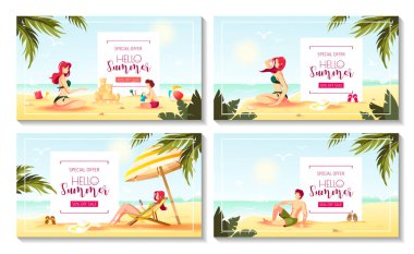 Yaz tatili seti, vektör illüstrasyonu