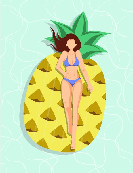 Hermosa Mujer Joven Con Traje Baño Sombrero Sol Playa — Vector de stock