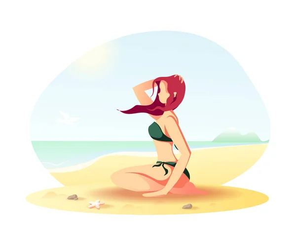 Женщина Купальником Солнцем Векторной Иллюстрации Пляжа — стоковый вектор