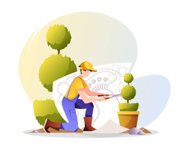 El arabasındaki kadın ve erkek, tasarım ve iş için beyaz arkaplan üzerinde vektör çizimi