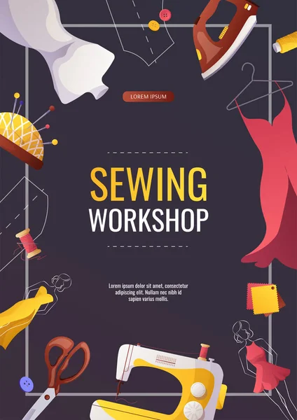 Sewing Workshop Flyer Web Design — Stock Vector