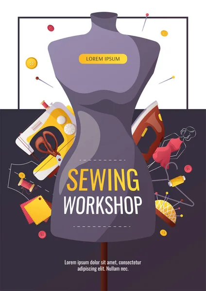 Sewing Workshop Flyer Web Design — Stock Vector