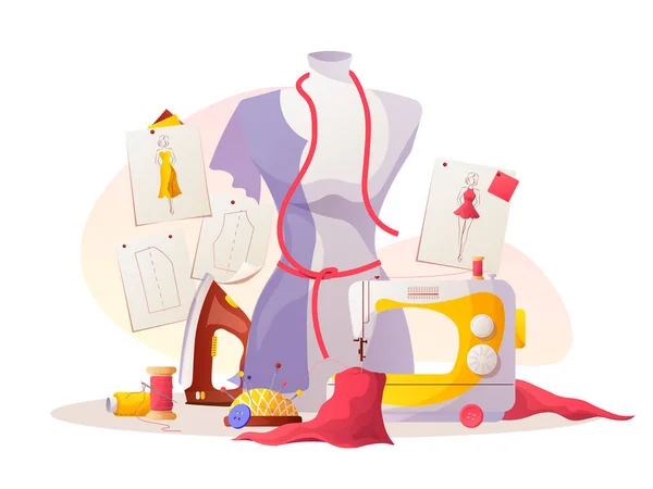 Sewing Seamstress Web Illustration Design — Stock Vector