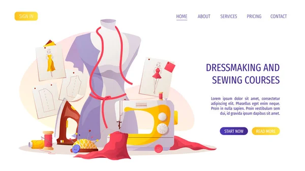 Costura Costureira Web Design Ilustração — Vetor de Stock