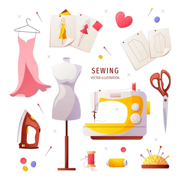 Sewing Set Elements Vector Illustration — Stock Vector