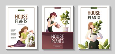 Çiçekçilik, sera, çiçekçilik, ev bahçesi, bahçıvanlık, bitki sever için A4 broşürleri. Poster, afiş, el ilanı, reklam, reklam, reklam, tanıtım için vektör ilüstrasyonu.