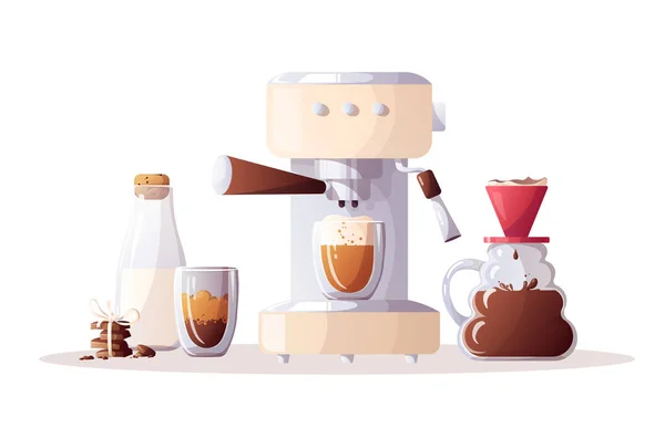Coffee Machine Cup Coffee Clever Dripper Bottle Milk Chocolate Coffee —  Vetores de Stock