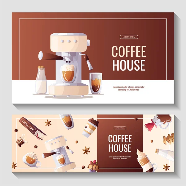 Set Promo Banners Coffee Shop Coffee House Cafe Bar Barista — Vector de stock