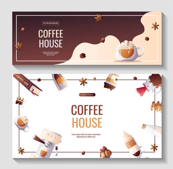 Set Promo Banners Coffee Shop Coffee House Cafe Bar Barista — Stockový vektor