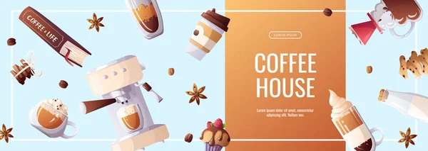Banner Coffee Shop Coffee House Cafe Bar Barista Drink Concept — Stock Vector