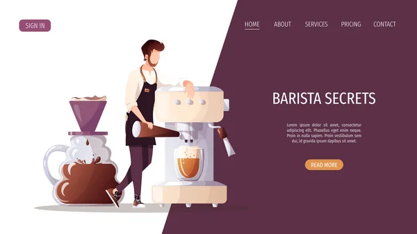 Barista Huge Coffee Machine Coffee Shop Break Cafe Bar Restaurant — Vettoriale Stock