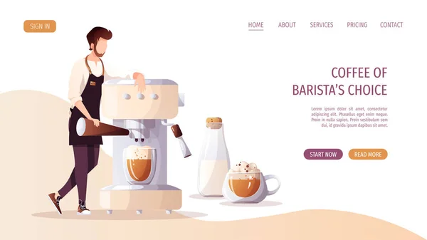 Barista Huge Coffee Machine Coffee Shop Break Cafe Bar Restaurant — Stockový vektor