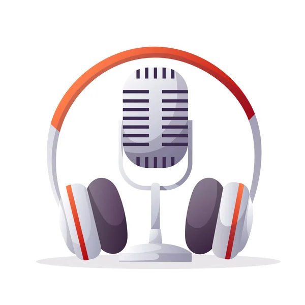 Microfoon Koptelefoon Podcast Elementen Podcast Streaming Online Show Bloggen Radio — Stockvector