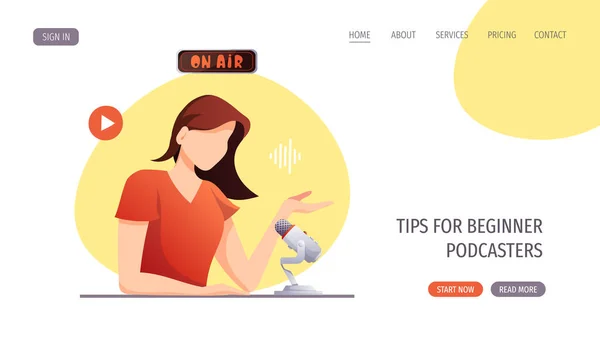 마이크 캐스트를 스트리밍 온라인 블로그 캐스트 라디오 사이트 포스터 광고용 — 스톡 벡터