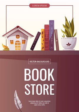 Kitapçı, kitapçı, kütüphane, kitap sever, e-kitap, eğitim için tanıtım broşürleri. Poster, afiş, reklam ve kapak için A4 vektör illüstrasyonu.