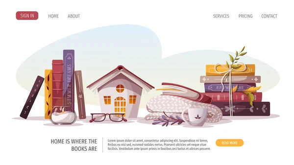 Web Template Design Para Livraria Biblioteca Conceito Ilustração Vetorial — Vetor de Stock